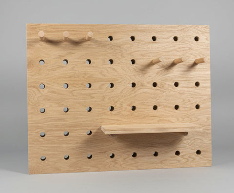 oak veneer small pegboard with shelf and pegs