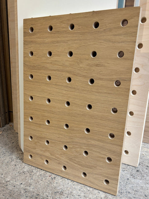 Wooden pegboard in oak veneer off cut small