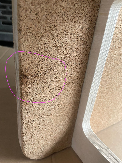 Cork clad freestanding plywood screen - damaged