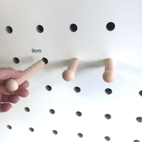 wooden peg fitted with split ball to prevent items sliding off for kreisdesign pegboard