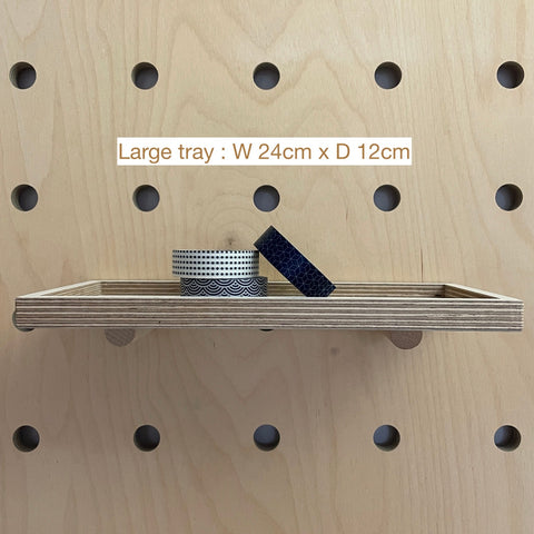 Large shelf tray for wooden pegboard