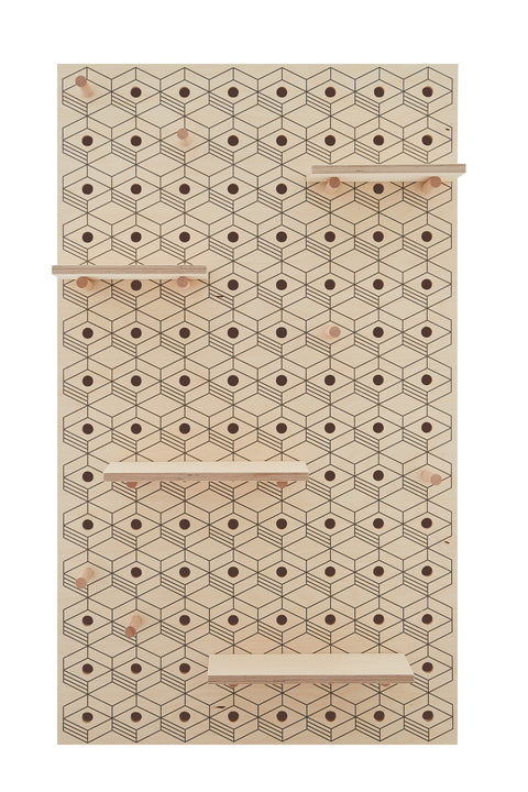 large wooden printed pegboard made by kreisdesign