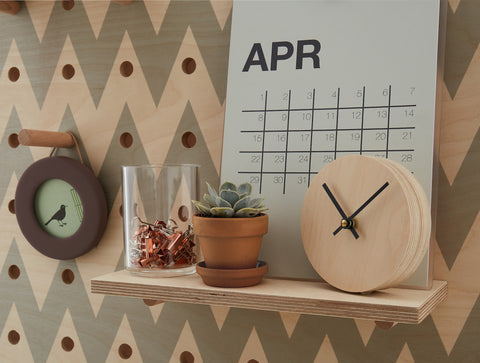 chevron pattern pegboard wooden shelf