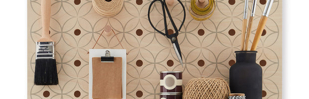 small wooden pegboard with floral print - shelves and pegs included