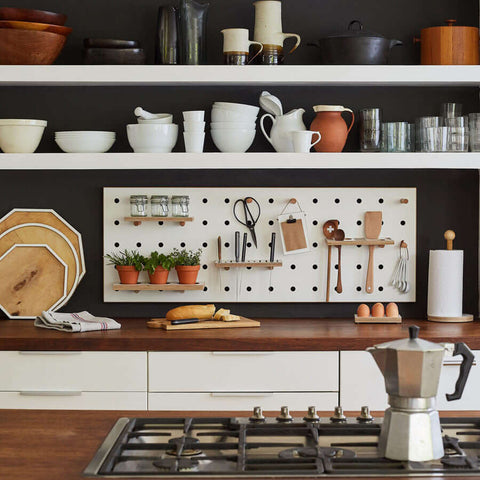 large wood pegboard for kitchen