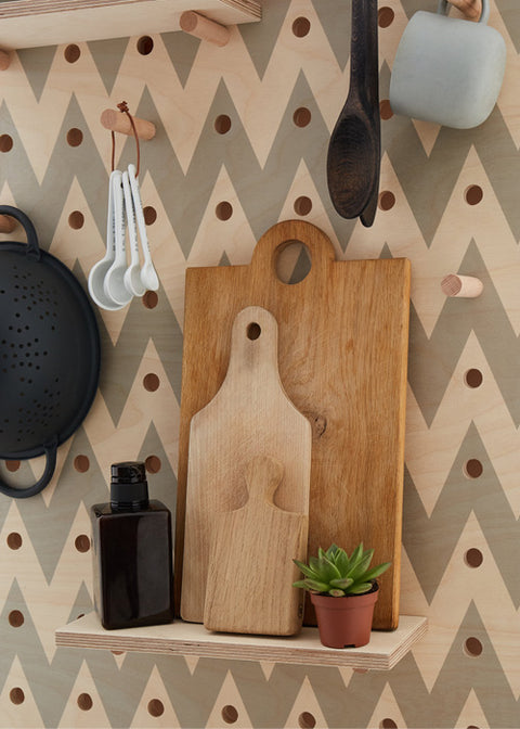 chevron pattern printed wood pegboard