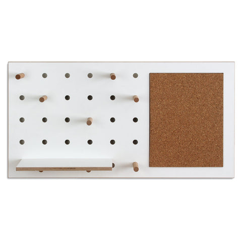 cork pinboard on white wood pegboard