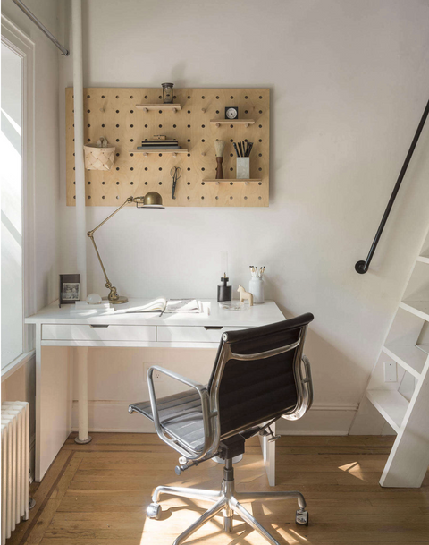 birch plywood pegboard in home office by Kreisdesign - seen in Remodelista