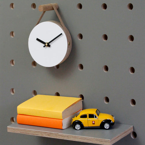 hanging round wood clock white