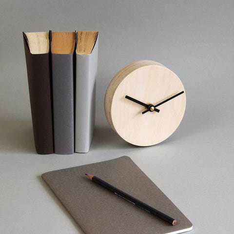 desk clock small in wood