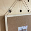 detail of plywood and cork notice board A4 size for pegboards with leather string to hang from peg