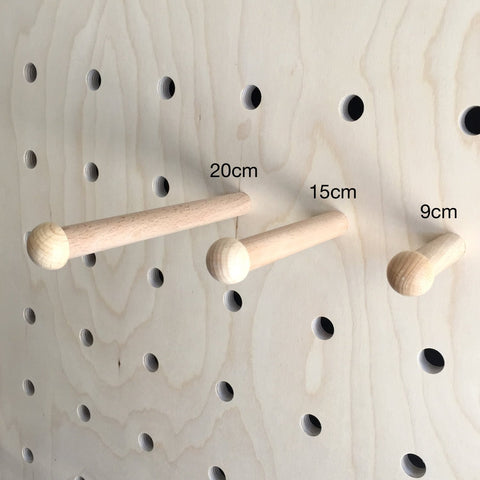 wooden peg fitted with split ball to prevent items sliding off for kreisdesign pegboard 