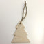 wooden tree decorations hanging with string