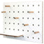 small white wood pegboard for storage on shelves and pegs