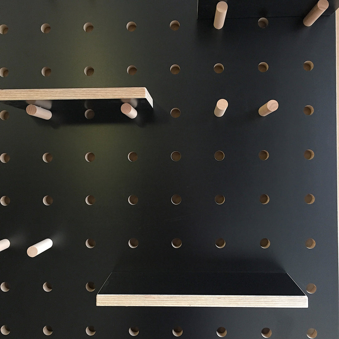 Pegboard in birch plywood black comes with shelves and pegs