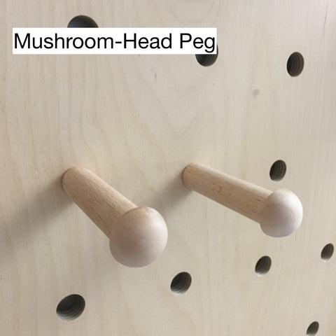 Pegs with mushroom heads for pegboards