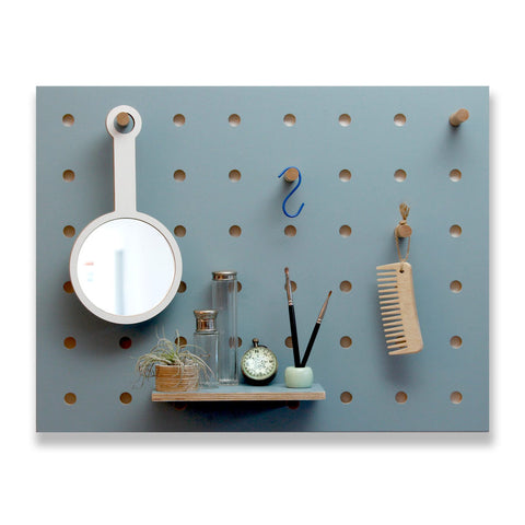 small blue pegboard in painted birch plywood